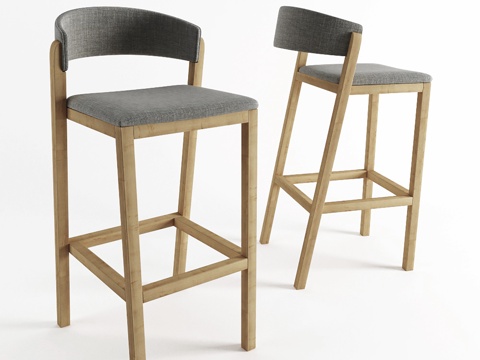  现代布艺吧椅组合3d模型 