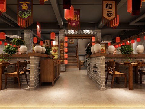  东北风格餐厅3d模型 