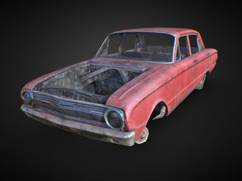  汽车残骸低多边形3d模型 