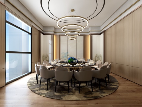  现代包厢 吊灯 屏风 餐桌椅3d模型 