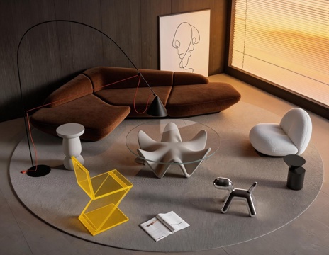 组合沙发 茶几 布艺沙发 亚克力椅su模型