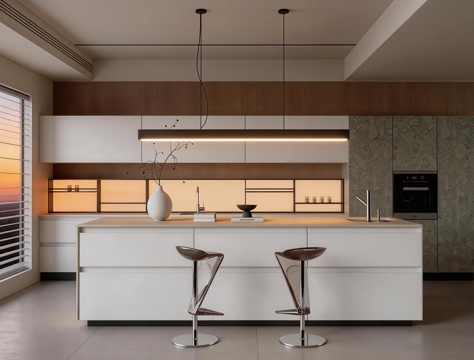  开放式餐厅 餐桌 厨房 餐边柜3d模型 