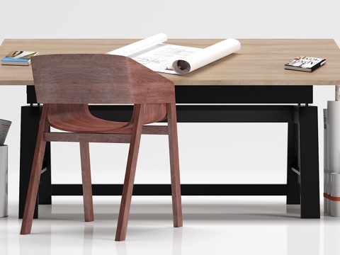  工业风 办公桌 椅子 组合3d模型 