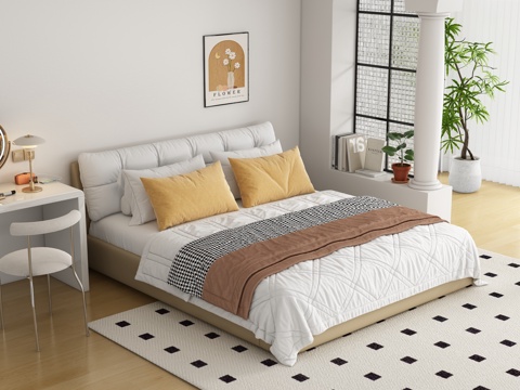  现代奶油风双人床3d模型 