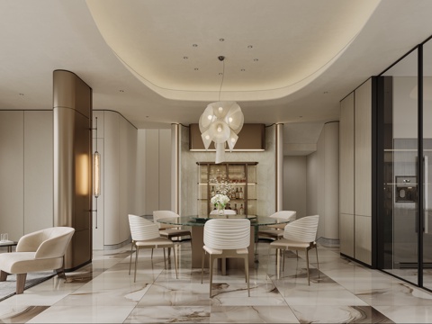  现代轻奢餐厅3d模型 