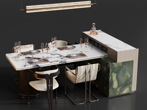 轻奢吧台餐桌椅su模型