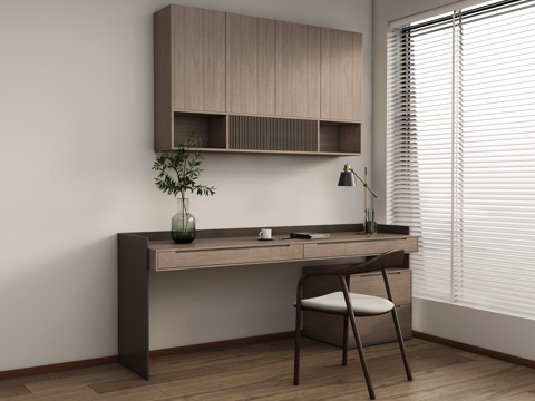 现代简约书桌椅 书桌  办公桌椅 摆件组合su模型