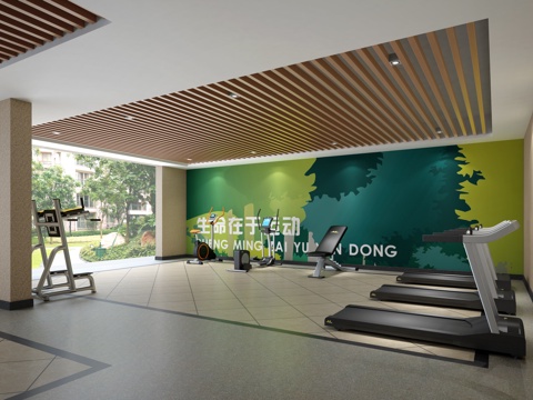  别墅架空层 健身房 跑步机3d模型 