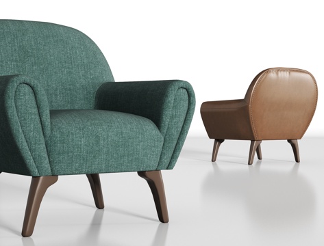  北欧式布艺皮革单椅组合3d模型 