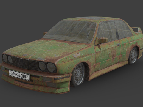  废弃汽车-宝马E30轿车3d模型 