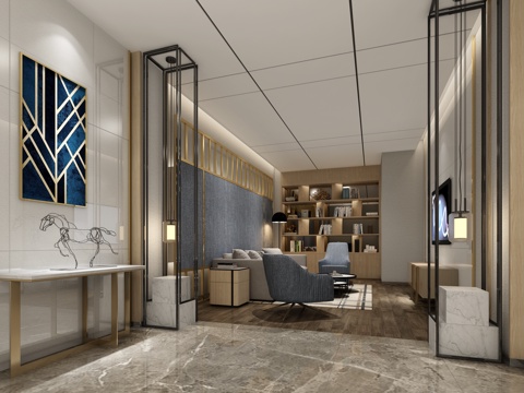  现代售楼处会客厅 桌面摆件 挂画3d模型 