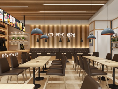  中式韩餐厅 中式餐厅 快餐厅3d模型 