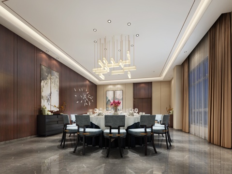  现代餐厅 餐桌 餐椅 主题餐厅 饭店 包厢 包间3d模型 