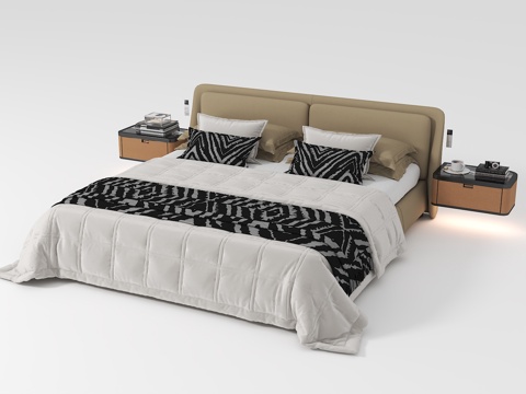  现代双人床3d模型 