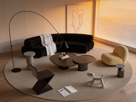 组合沙发 布艺沙发 茶几 休闲椅su模型