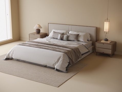  现代双人床3d模型 