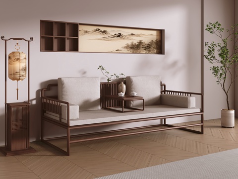 新中式罗汉床su模型