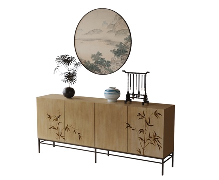  新中式玄关柜3d模型 