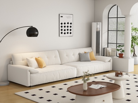  现代奶油风多人沙发 茶几3d模型 