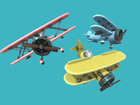  移动风格化卡通飞机资产3d模型 