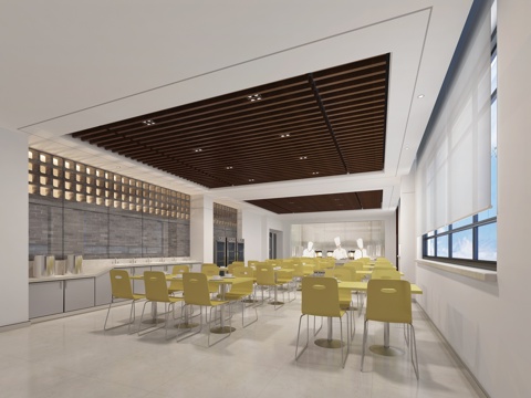  现代餐厅 办公餐厅 餐桌椅 卡座 单头吊灯 植物 单椅3d模型 