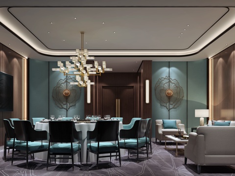  新中式餐厅包房 酒店包间 餐厅包间3d模型 