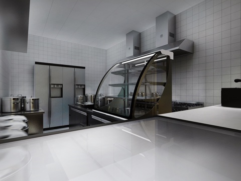  新中式工业风餐厅 餐桌椅 厨房3d模型 