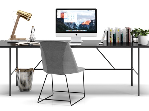  现代书桌 电脑 摆件组合3d模型 