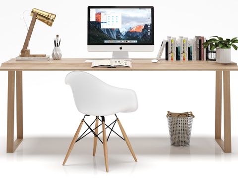  北欧书桌椅子 电脑 台灯 摆件组合3d模型 