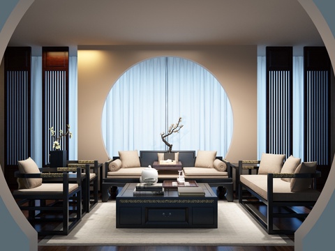  中式罗汉椅子组合 新中式沙发茶几组合3d模型 