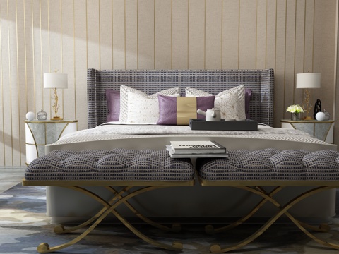  现代床具组合3d模型 