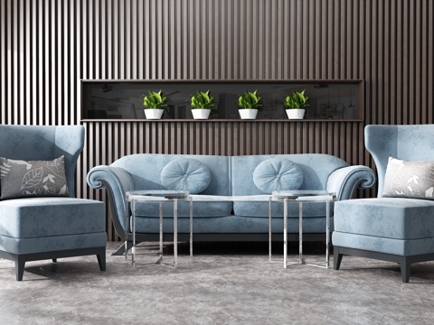  现代沙发茶几组合 背景墙3d模型 