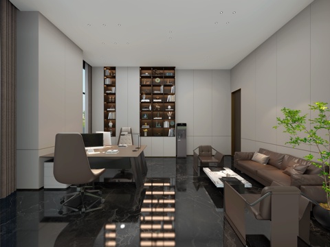  办公室 接待沙发 书柜 资料柜 饰品3d模型 