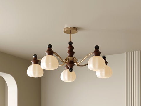  法式餐厅吊灯 美式卧室吊灯 五头吊灯3d模型 