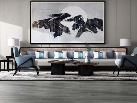  现代沙发茶几组合背景墙3d模型 