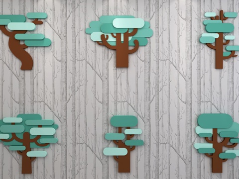  现代儿童墙饰 卡通 造型树 幼儿园3d模型 