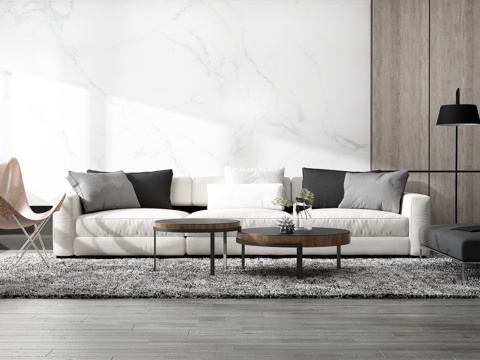  现代沙发茶几组合背景墙3d模型 