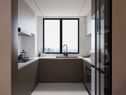  意式U型厨房3d模型 