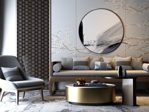  新中式沙发椅子组合3d模型 