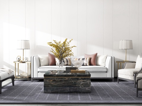  现代沙发茶几组合背景墙3d模型 