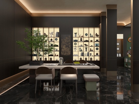  售楼部洽谈区 茶台 饰品 屏风3d模型 