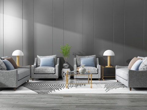  现代沙发茶几组合背景墙3d模型 