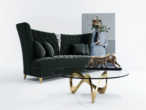  欧式沙发茶几 双人沙发 欧式沙发 茶几 圆几 摆件 北欧3d模型 