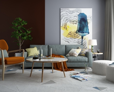  北欧沙发茶几 现代挂画3d模型 