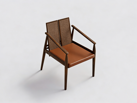 诧寂风扶手椅 休闲椅 编织椅 藤编椅 实木椅 木质椅子 深棕su模型