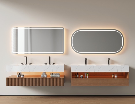  现代悬空浴室柜 洗手台 卫浴柜 双洗手池3d模型 