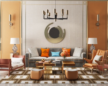  现代沙发吊灯壁灯组合3d模型 