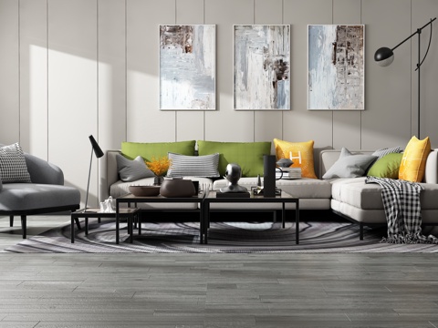  现代沙发茶几组合背景墙3d模型 