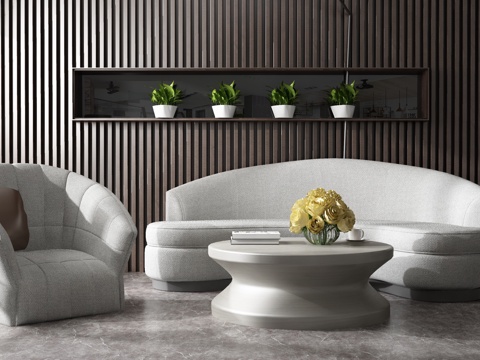  中式沙发茶几组合 背景墙3d模型 