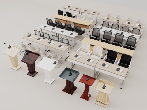  培训桌椅 课桌椅  会议桌椅 折叠培训桌椅 书桌椅3d模型 